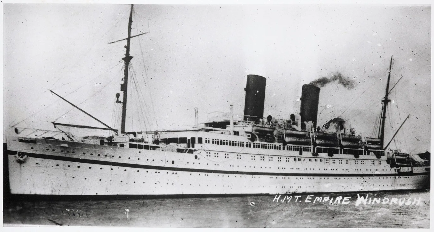 Empire Windrush passengers disembark at Tilbury historical image 1